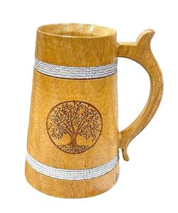 Handmade Eco-Friendly Mango Wood American Style Beer Mug Dark Natural Wooden Barrel Cup for Coffee Camping Gift - Product Image 4