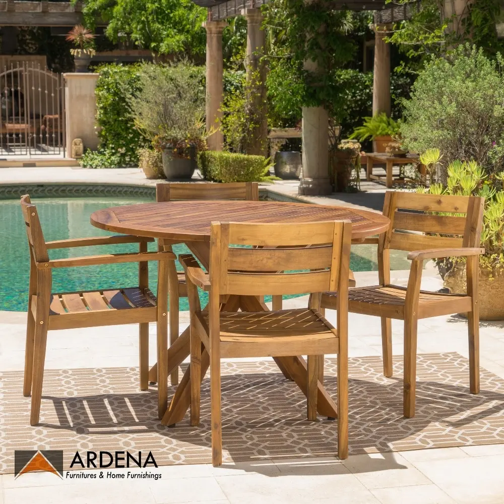 Pool Teak rundes Esstisch-Set für den Außenbereich 4 Stühle Freizeitgerät für den Außenbereich Garten-Set Außenmöbel