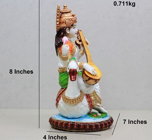Estatua de Resina de la Diosa Saraswati con Cisne Veena, Figura Decorativa Religiosa Tradicional Hecha a Mano, Adorno de Mesa, Artesanía Nirmala - Product Image 5