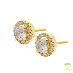 Boucles d'oreilles de luxe en argent sterling 925 avec moissanite et diamant, grande pierre centrale ronde, bijoux dorés - Product Image 2