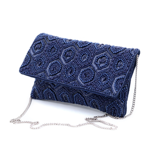 Sacs à bandoulière ethniques faits à la main en satin <span class=keywords><strong>bleu</strong></span> <span class=keywords><strong>marine</strong></span> et perles pour femmes, sacs de soirée, sacs à main de luxe, sacs bohèmes géométriques - Product Image 1