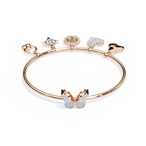 Multi <b>Charm</b> Diamond <b>Bangle</b> in Lab Grown 10kt 14K Rose Gold | Heart Tree of Life Cross Designer Pave <b>Charm</b> Diamond Women Jeweller - Product Image 1