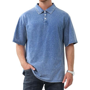 Polo pour homme à épaules tombantes, motif uni, délavé à l'acide, en coton épais, confortable et doux, grande taille, pour l'été, vente en gros - Product Image 2