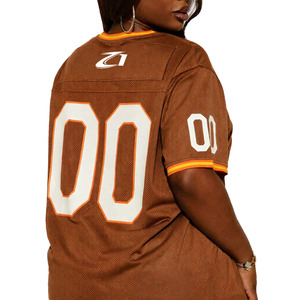 เสื้อเจอร์ซีย์อเมริกันฟุตบอลสไตล์เรโทรสีน้ำตาลตาข่ายสำหรับผู้หญิง ขายส่ง เสื้อกีฬาแขนสั้นทรงโอเวอร์ไซส์ ผ้าโพลีเอสเตอร์ ชุดกีฬาแบบสั่งทำ - Product Image 3