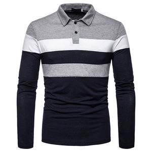 Moda nuevo Color negro precio barato hombres Polos manga larga venta al por mayor personalizado clásico hombres botón Up Polo camiseta - Product Image 2