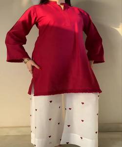 Conjunto de Top y Pantalones Palazzo de Algodón con Encaje Romano Moderno, para Uso Diario, Precio al por Mayor, Prenda Étnica Tejida - Product Image 2