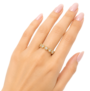 Bague d'éternité complète à motif floral avec diamants de laboratoire taille ronde, en or massif 9K 10K 14K 18K, bijoux de mariage minimalistes pour mariée - Product Image 5