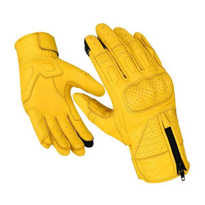 Gants d'équitation en cuir véritable pour homme, jaune uni, fermeture auto-agrippante, coupe classique 2026 - Product Image 3