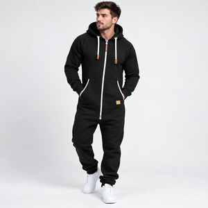 Custom <b>Men</b>’s Tracksuit <b>Jumpsuit</b> – Full Zip Hooded Fleece Romper <b>for</b> Casual & Streetwear - Product Image 1