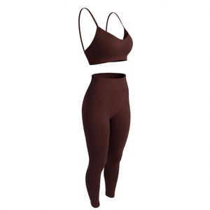 Ensemble de bralette sans couture personnalisable pour femme, tricoté, sans armatures, bretelles réglables, dos nageur, avec leggings couvrants - Product Image 3