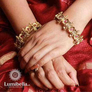 Krishna Kada <b>Bangles</b> 2x6-Trendy <b>Copper</b> Bracelets with Pearl & Diamond Accents - Product Image 1