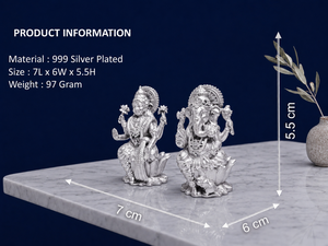 พระโลตัสยาวชุบเงิน 999 จาก Jaipur Metals รูปเทพีลาักษมีและพระพิฆเนศ |   ทองเหลืองแท้ 100% |   7 x 6 x 5.5 ซม. |   97 กรัม |   พูจาและของขวัญ - Product Image 3