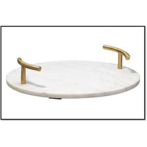 Round Marble <b>Storage</b> Tray With Gold Handles Modern Design Durable Indoor <b>Tabletop</b> Accessory Living Room Decor - Product Image 1