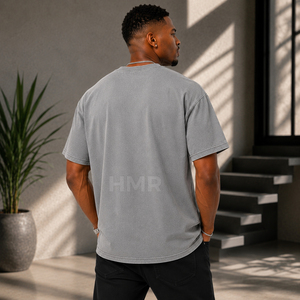 HMR Brotherhood OEM ODM Men's Vintage Grey Rhinestone <b>Flame</b> T <b>Shirt</b> Premium Cotton Oversized Streetwear Tee - Product Image 4