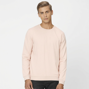 Custom <b>Men's</b> Light <b>Pink</b> 100% Cotton Heavyweight Eco-Friendly Breathable Winter <b>Sweatshirt</b> Plain Crewneck Fleece Pullover - Product Image 2