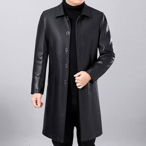 Abrigo Largo de Invierno para Hombre, Talla Grande, de Cuero Negro, Acolchado Grueso, con Cuello Vuelto y Cierre de Botón Único - Product Image 3