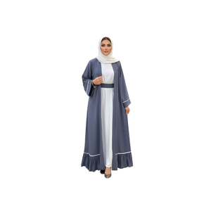 Women's Floor Length Long Sleeve <b>Abaya</b> with Black Stripe Modest Loose Fit Middle East Style Muslim Women's Daily Wear All Season - Product Image 2