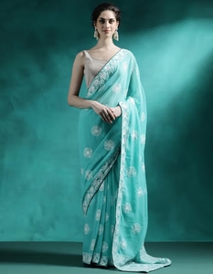 Sari de créateur KV avec blouse non cousue - Product Image 2