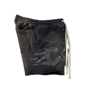 Shorts de jogging vintage surdimensionnés pour hommes, personnalisés, en toile délavée à l'acide, séchage rapide, respirants, 100 % coton, nouvelle collection streetwear avec strass - Product Image 4