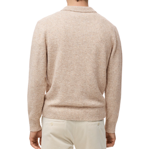 Pull polo à manches longues en tricot naturel pour homme, mélange doux de laine/viscose, coupe classique, col en V, anti-plis, beige, décontracté, hiver - Product Image 3