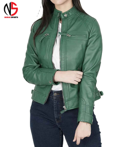 NURAK SPORTS High Quality <b>Green</b> PU Leather Zipper Closure Slim Fit Regular Length <b>Waterproof</b> Windproof Breathable Winter <b>Jacket</b> - Product Image 1