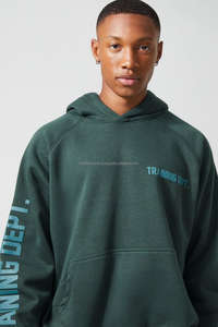 Sudadera con capucha cuadrada de gran tamaño de entrenamiento activo para hombres, sudaderas con capucha personalizadas de mezcla de algodón verde oscuro, sudaderas con capucha para hombres, venta al por mayor, nuevo diseño básico - Product Image 2