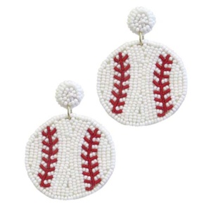 Artisanal Baseball Statement <b>Earrings</b> Hand-Woven White <b>Red</b> Bead <b>Drops</b> Lightweight Gameday Jewelry Sports Lover <b>Earrings</b> 2026 - Product Image 1