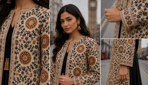 Women's Winter <b>Jacket</b> with Hand Embroidered Suzani Design <b>White</b> Fabric Bridesmaid Gift or Women's Clothing OEM ODM Bulk Sale - Product Image 1