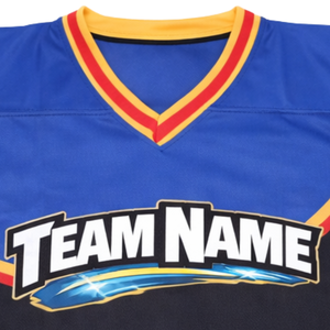 Camiseta de Hockey sobre Hielo Sublimada Personalizada en Azul, Amarillo y Negro, Uniforme de Hockey Profesional con Nombre del Equipo, Camiseta Deportiva Transpirable para Hombre - Product Image 5