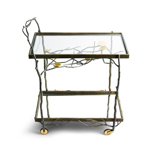 Mesa Tapizada de Lujo Saleem International 2026 con Base Decorativa de Hojas de Ginkgo en Metal Dorado para Entrada o Dormitorio - Product Image 2