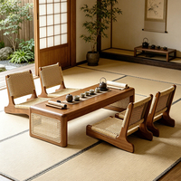 Ensemble de chaise de sol en bois massif et table basse en rotin de style Japandi Zen moderne, mobilier de méditation minimaliste pour la maison et le salon