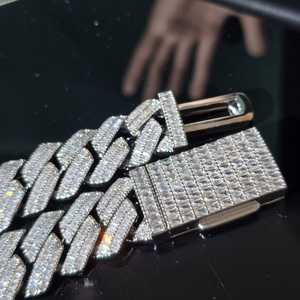 Collar de Plata 925 con Baño de Rodio para Hombre, con Piedra de Moissanita Corte Baguette, Cadena Cubana, Estilo Hiphop, para Uso Diario - Product Image 2