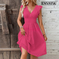 Robe midi d'été personnalisée en dentelle pour femme, éco-responsable, respirante, coupe trapèze, marque privée, vente en gros directe usine