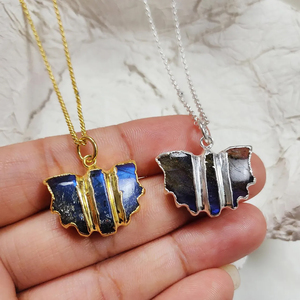 Labradorite Bat Charm <b>Necklace</b> 14K Gold Electroplated Brass Animal Pendant Wholesale Jewelry Supplier - Product Image 1