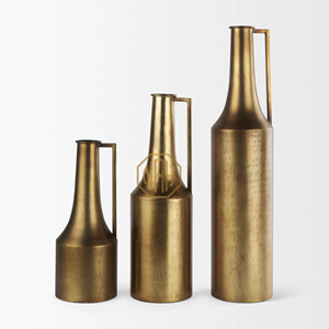 Pichet en laiton antique artisanal, vase moderne à col fin, carafe en métal, bouteille, décanter de fleurs de table, décoration minimaliste pour la maison - Product Image 3
