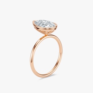 Anillo de compromiso solitario de lujo con diamante cultivado en laboratorio de 3.00 CT, corte pera y engaste de bisel, para fiesta, en oro de 14 quilates - Product Image 2