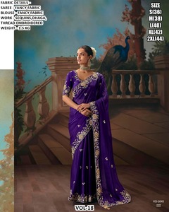 Noor Grey Elegance Fancy Embroidered Silk <b>Saree</b> Embroidered <b>Blouse</b> Women Moisture Wicking Wrinkle Free Traditional Style Wedding - Product Image 3