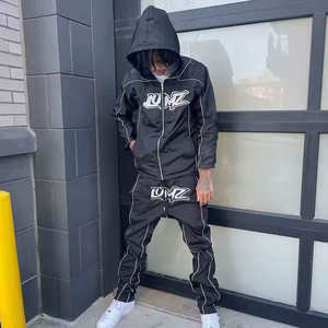 Wholesale Streetwear Windbreaker Set Reflective Men Tracksuit Hooded Jacket and Pants Set 2 Piece Jogging <b>Suit</b> Sportswear Outfit - Product Image 4