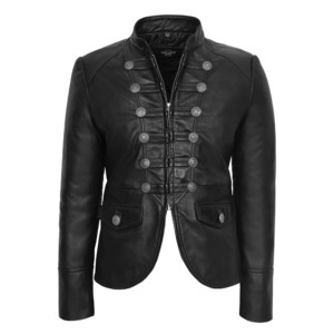 Chaqueta de Cuero Genuino de Cordero para Mujer, Cuello Alto, Cierre de Botones y Cremallera, Estilo Motero, Abrigo de Moda, OEM ODM - Product Image 1