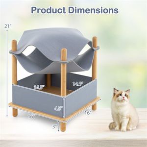 Cuccia per Gatti a 2 Piani in Legno Massello con Amaca di Lusso, Classica Casetta Rettangolare per Animali Domestici di Taglia Media, Cuccia da Esterno per Gatti - Product Image 5