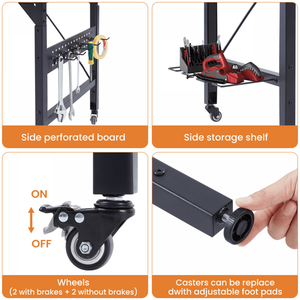 Banco de Trabajo Resistente con Panel Perforado Ajustable de 48 Pulgadas, Capacidad de Carga de 1600 lb, Superficie de Madera, Ruedas Giratorias, para Trabajos de Carpintería - Product Image 4
