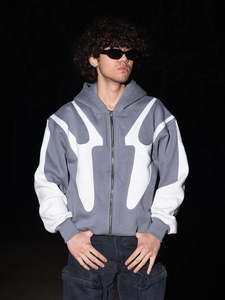 Fire Panel Trending Premium Luxury Men's Autumn Loose Fit Knitted Color Block Pullover Hoodie OEM Service - Product Image 1