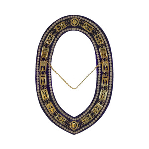 Collar de Cadena Masónico Chapado en Oro con Pedrería y Terciopelo Morado para Capítulo del Arco Real, Insignia Masónica - Product Image 1