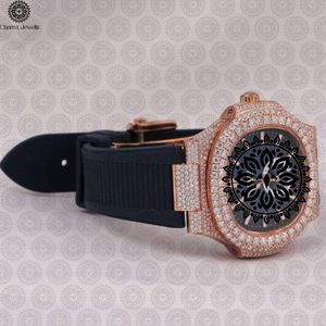 Montre de luxe Charm Jewells Tonneau 42 mm en or rose avec lunette sertie de diamants, verre saphir, mouvement à quartz, design unisexe tendance - Product Image 2