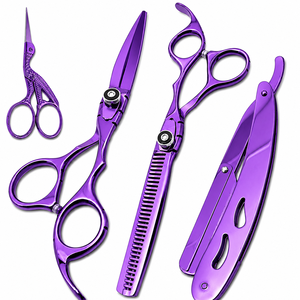 Ensemble de ciseaux de coiffure professionnels : ciseaux à effiler, ciseaux de broderie et rasoir, en acier inoxydable, lame tranchante, pour droitiers, manche long - Product Image 2