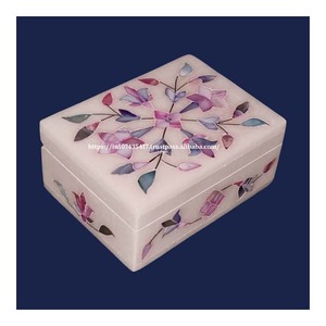 Beautiful <b>Pink</b> and Blue Marble Inlay <b>Gift</b> <b>Boxes</b> with Light Shade Mix Mother of Pearl Inlay for Ramadan Festival Ready to Ship - Product Image 2