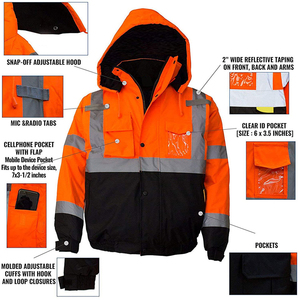 เสื้อแจ็คเก็ตบอมเบอร์แบบ Hi-Viz สำหรับงานที่ต้องการการมองเห็นสูง ระดับ 3  บุขนด้านใน กันน้ำ ระบายอากาศได้ดี เหมาะสำหรับทุกเพศทุกวัย ใช้ในฤดูร้อน สำหรับงานก่อสร้าง - Product Image 5