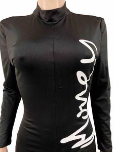 Mono de manga larga con cuello alto para mujer, sexy, de cintura alta, estampado, ajustado, por encima de la rodilla, de elastano y poliéster elástico, ideal para discoteca. - Product Image 2
