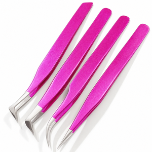Kit Profesional de 4 Pinzas de Acero Inoxidable para Extensión de Pestañas, Pinzas de Precisión Rectas y Curvas para Volumen e Isolación - Product Image 2