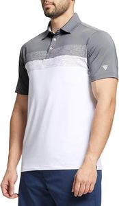 Chemises de golf pour hommes, coupe ajustée, imprimé sur la poitrine, blocs de couleur, évacuation de l'humidité, polos décontractés à manches courtes - Product Image 2